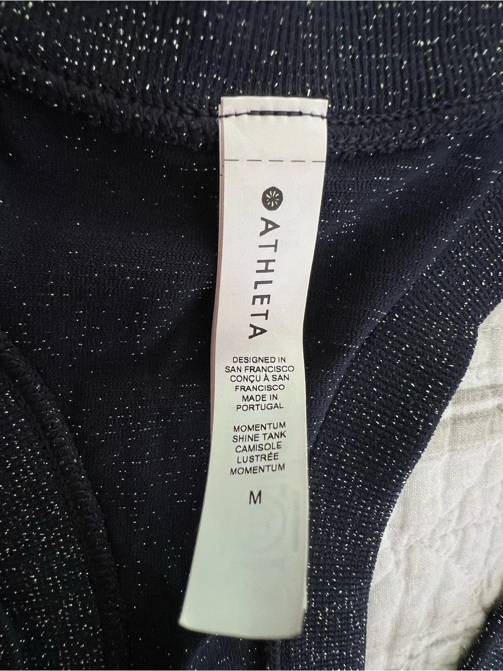 Athleta Momentum Shine Tank Top Navy Blue With Metallic Shimmer Sz Medium - Picture 5 of 6